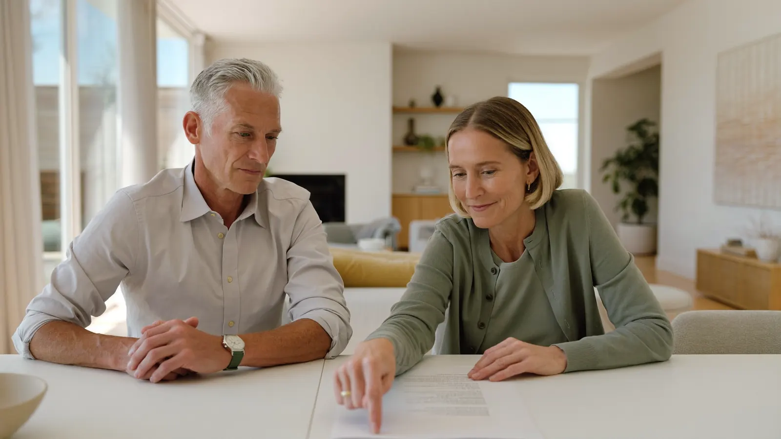 A California couple reviewing their Home Equity Investment pricing at their kitchen table