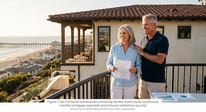 Homeowners reviewing home equity and reverse mortgage options in San Clemente, California